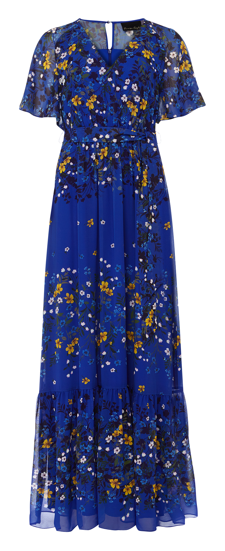 Long Flowing Floral Print Dress Blue ...